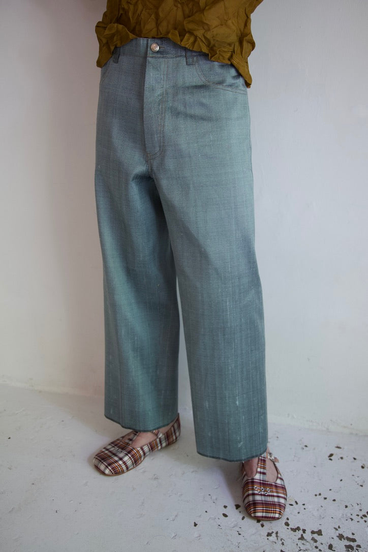 Handwoven Raw Thai Silk 'Siamese Denim' Jeans (medium wash)