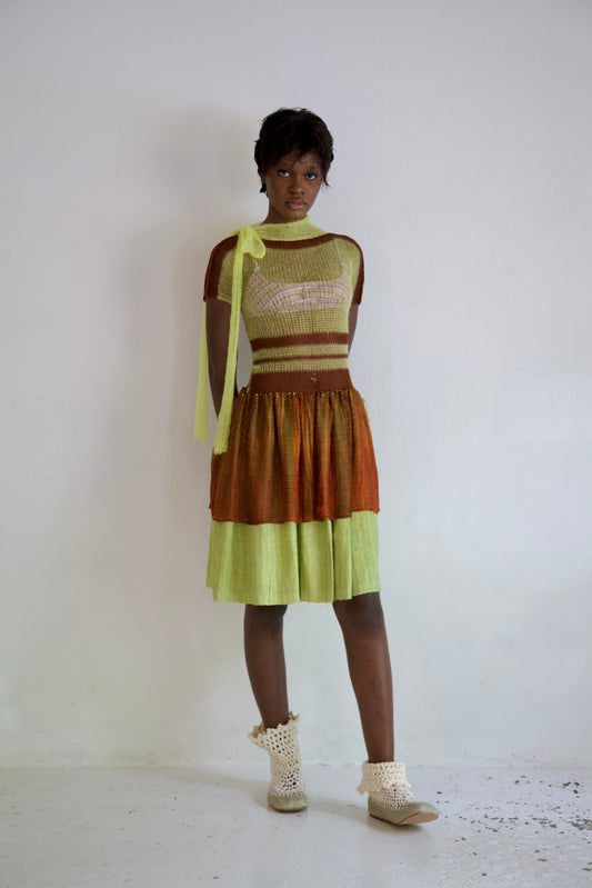 Debris Knit Thai Cotton and Light Mohair Thai Silk Hand-Woven Scarf Split Tunic Dress (neon/soil)