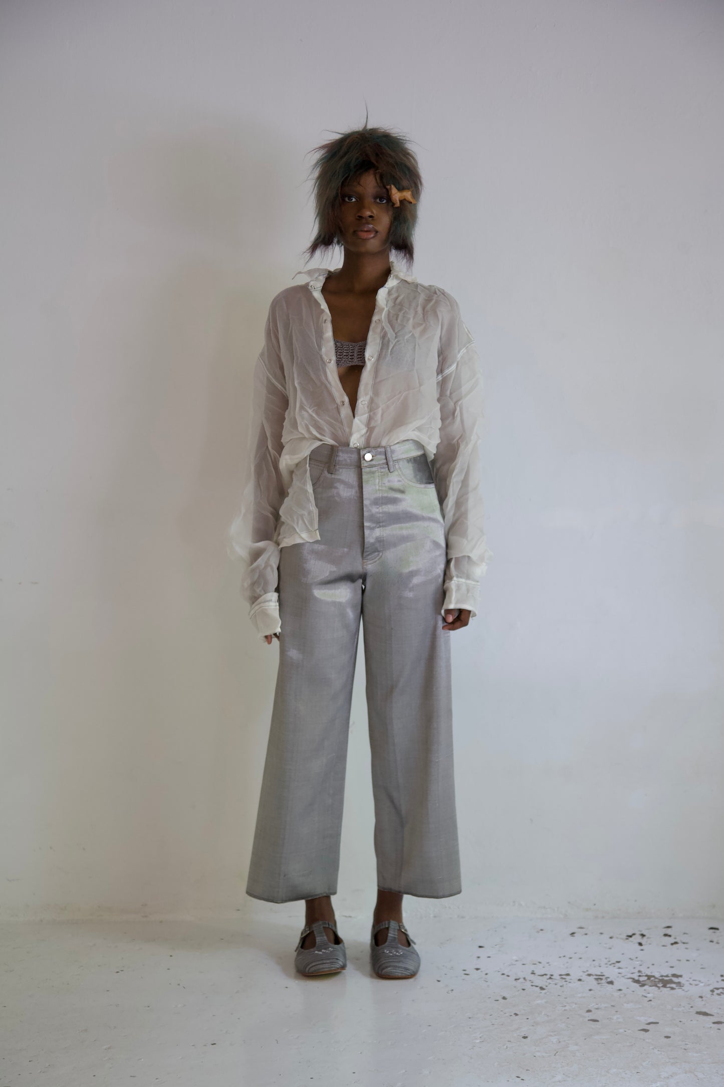 Handwoven Raw Thai Silk 'Siamese Denim' Jeans (metal)