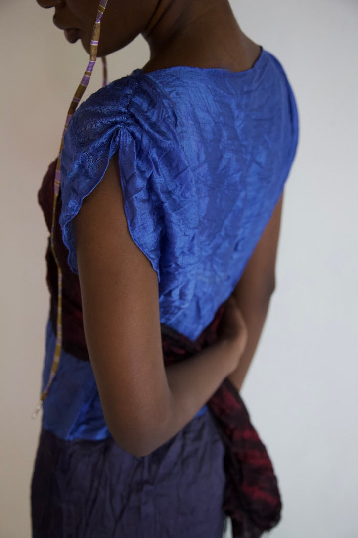 Pieced Hand-Woven Thai Silk Five Scarf Crumpled Tunic Tie Dress (twilight)
