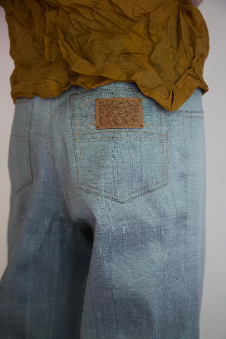Handwoven Raw Thai Silk 'Siamese Denim' Jeans (medium wash)