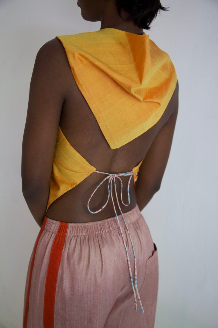 Handwoven Raw Thai Silk Hankie Halter Top (marigold)