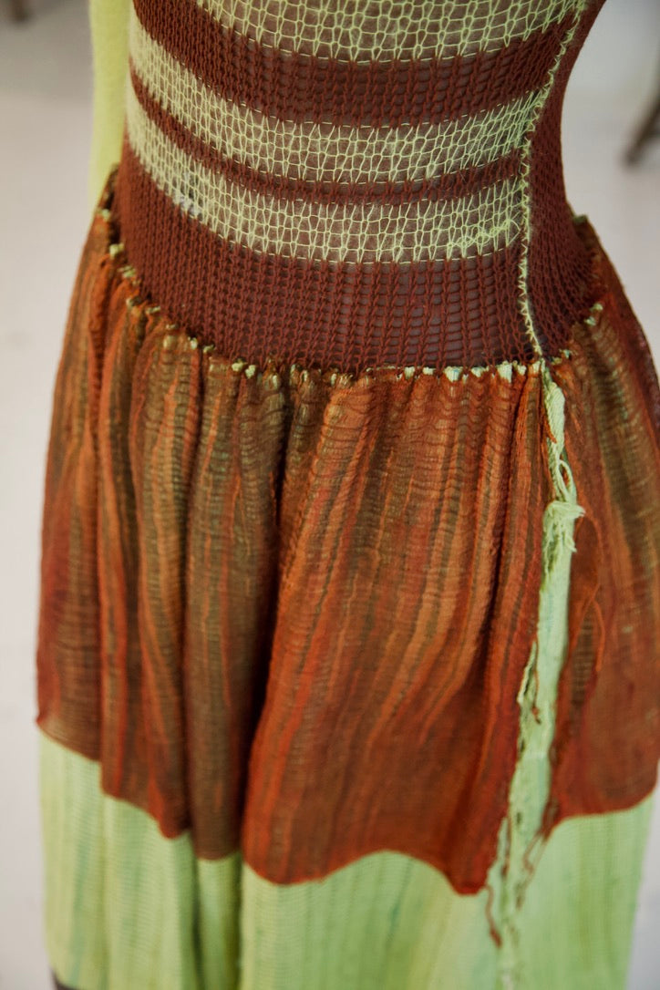 Debris Knit Thai Cotton and Light Mohair Thai Silk Hand-Woven Scarf Split Tunic Dress (neon/soil)