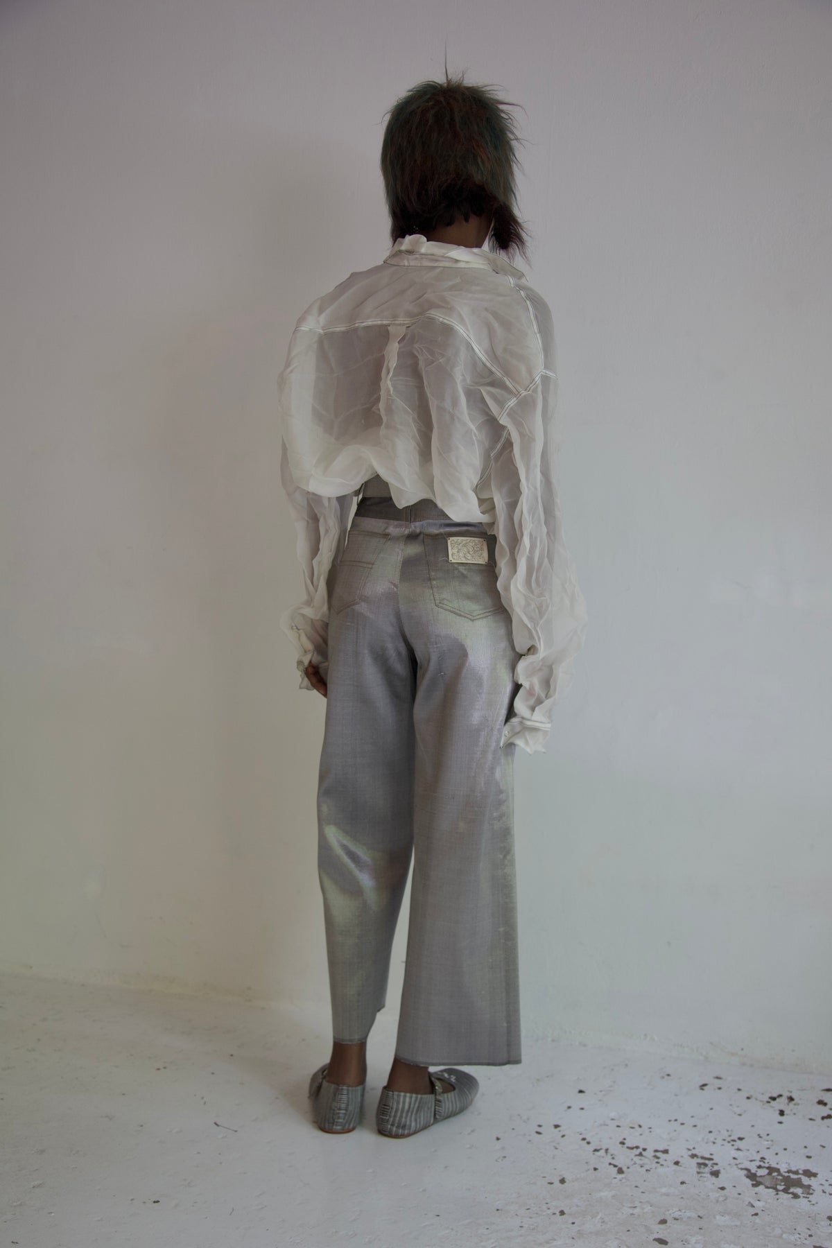 Handwoven Raw Thai Silk 'Siamese Denim' Jeans (metal)