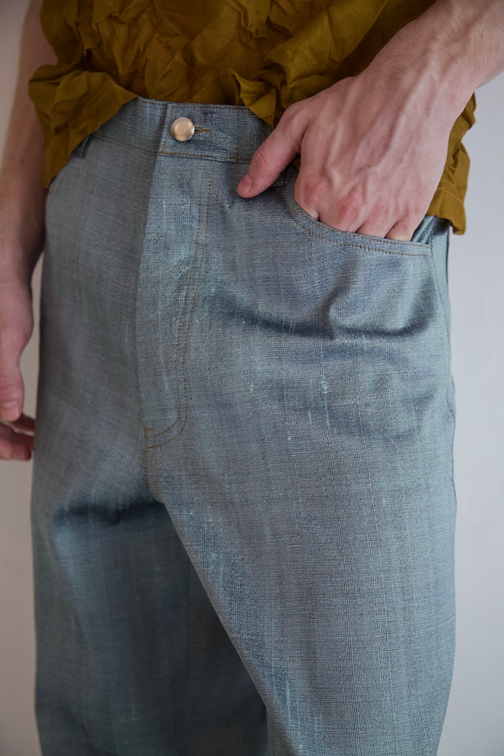 Handwoven Raw Thai Silk 'Siamese Denim' Jeans (medium wash)