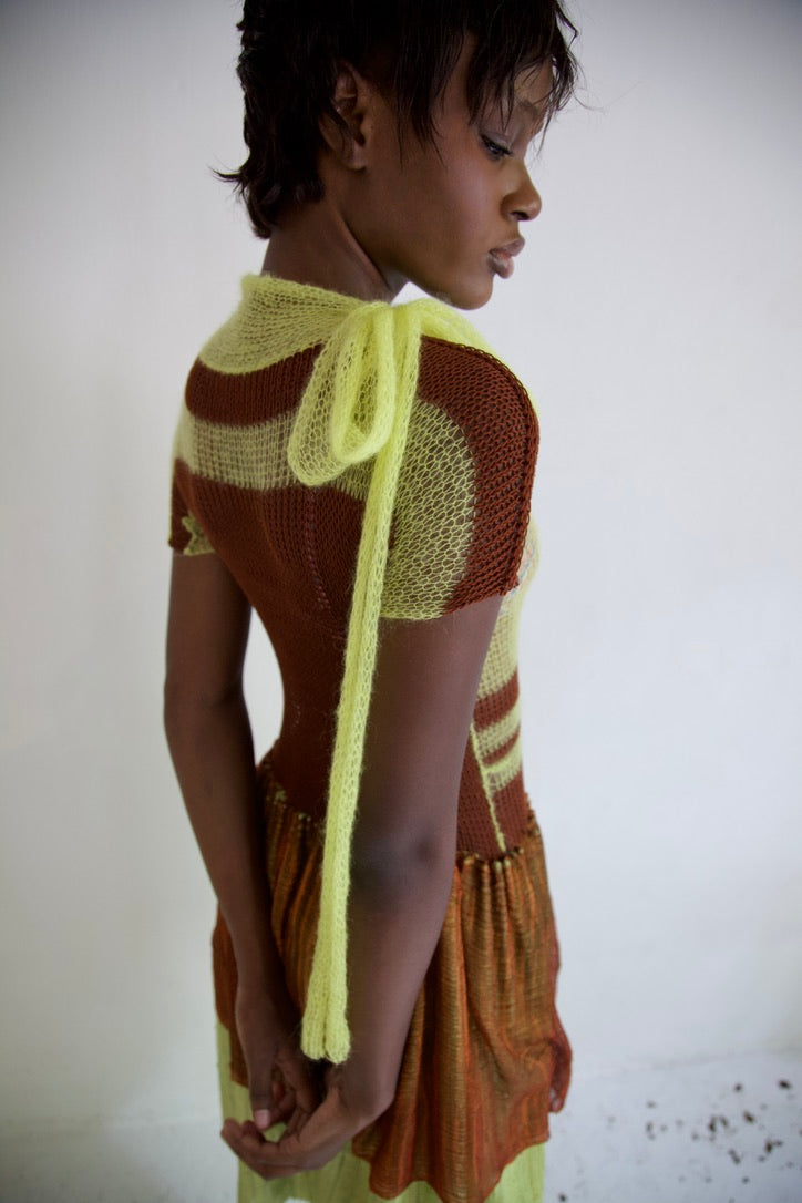Debris Knit Thai Cotton and Light Mohair Thai Silk Hand-Woven Scarf Split Tunic Dress (neon/soil)