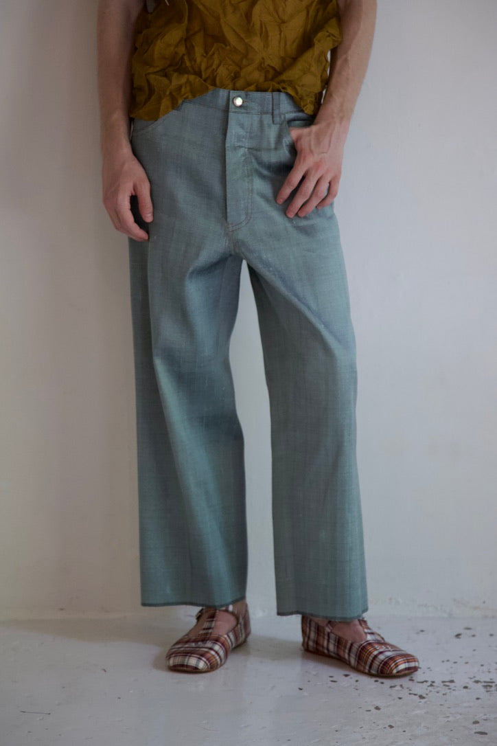 Handwoven Raw Thai Silk 'Siamese Denim' Jeans (medium wash)