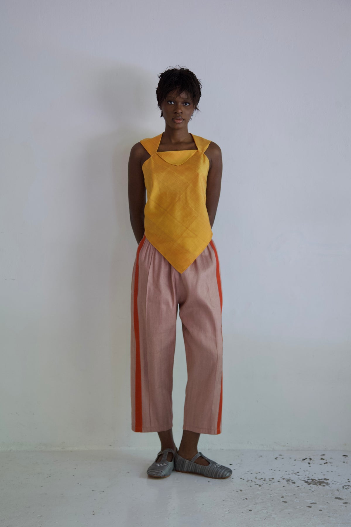 Handwoven Raw Thai Silk Hankie Halter Top (marigold)