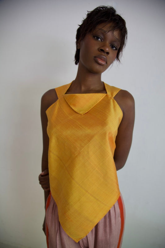 Handwoven Raw Thai Silk Hankie Halter Top (marigold)