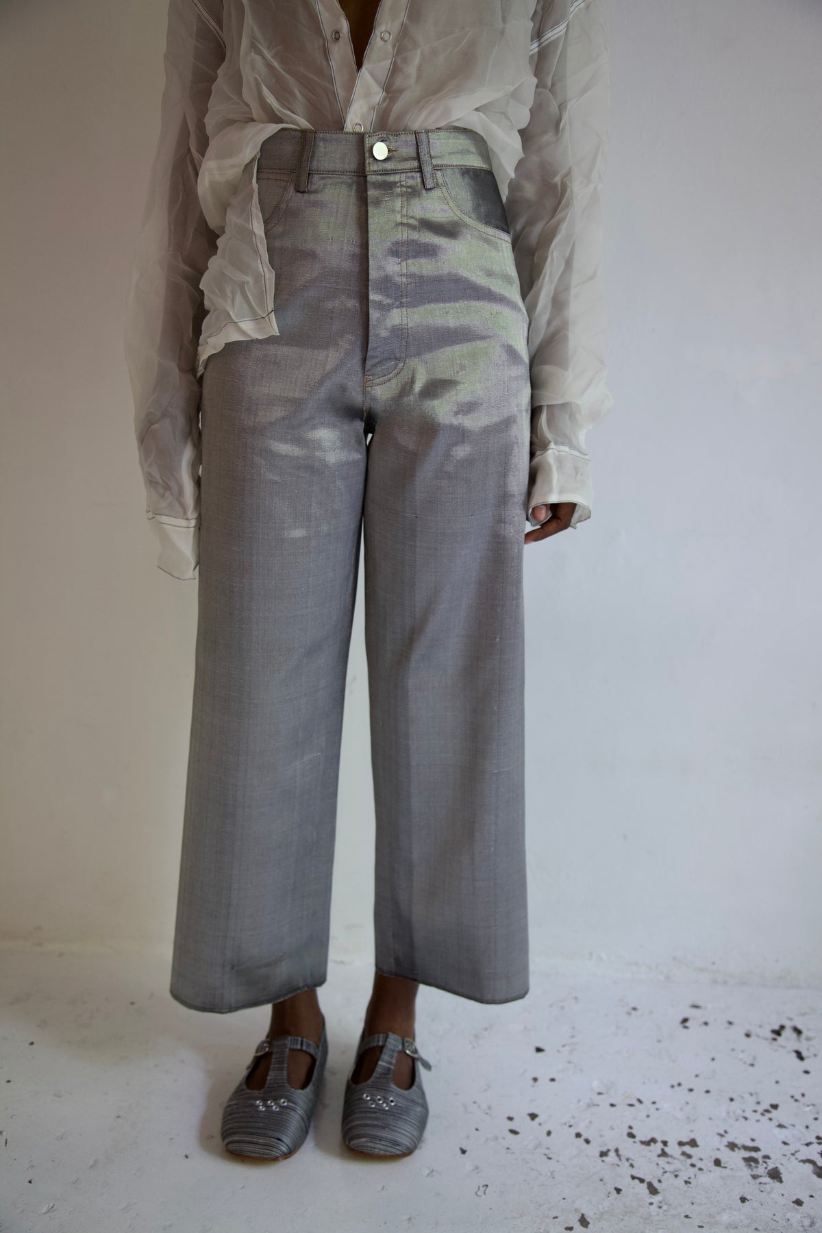 Handwoven Raw Thai Silk 'Siamese Denim' Jeans (metal)