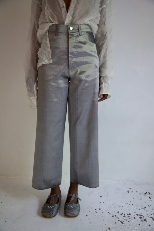 Handwoven Raw Thai Silk 'Siamese Denim' Jeans (metal)
