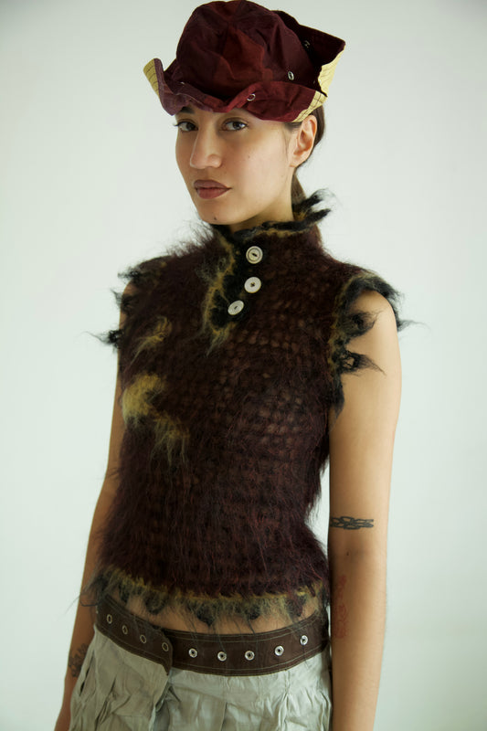 NR Blur Brushed One-of-a-kind Crocheted Mohair Blouse