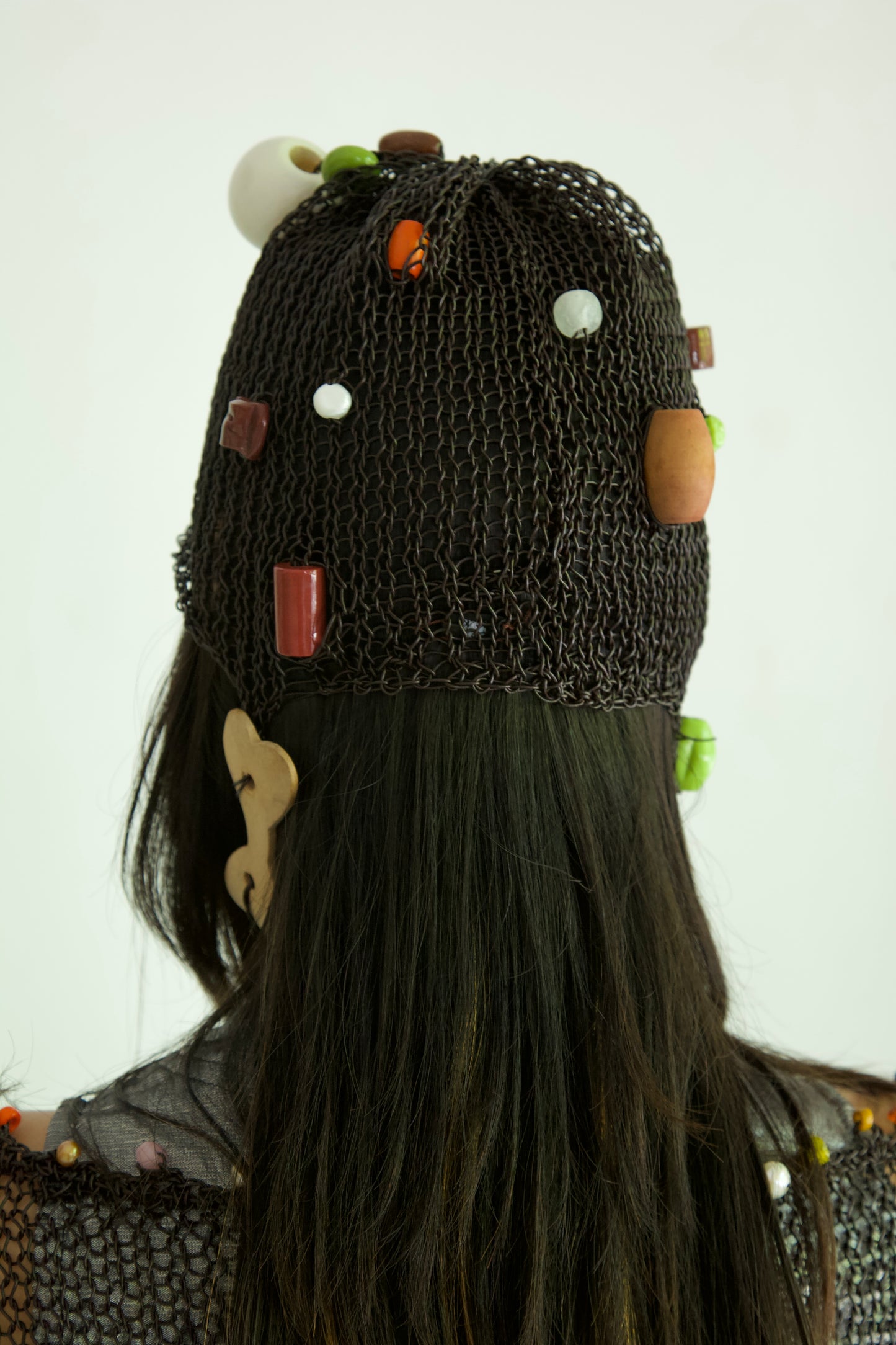Debris Leather Scattered Beads & Things Fiber Art Knit Bonnet Cap