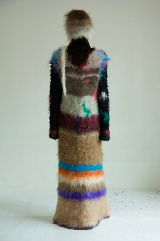 NR Blur Brushed One-of-a-kind Crocheted Mohair Fiber Art Painting Cocoon Coat