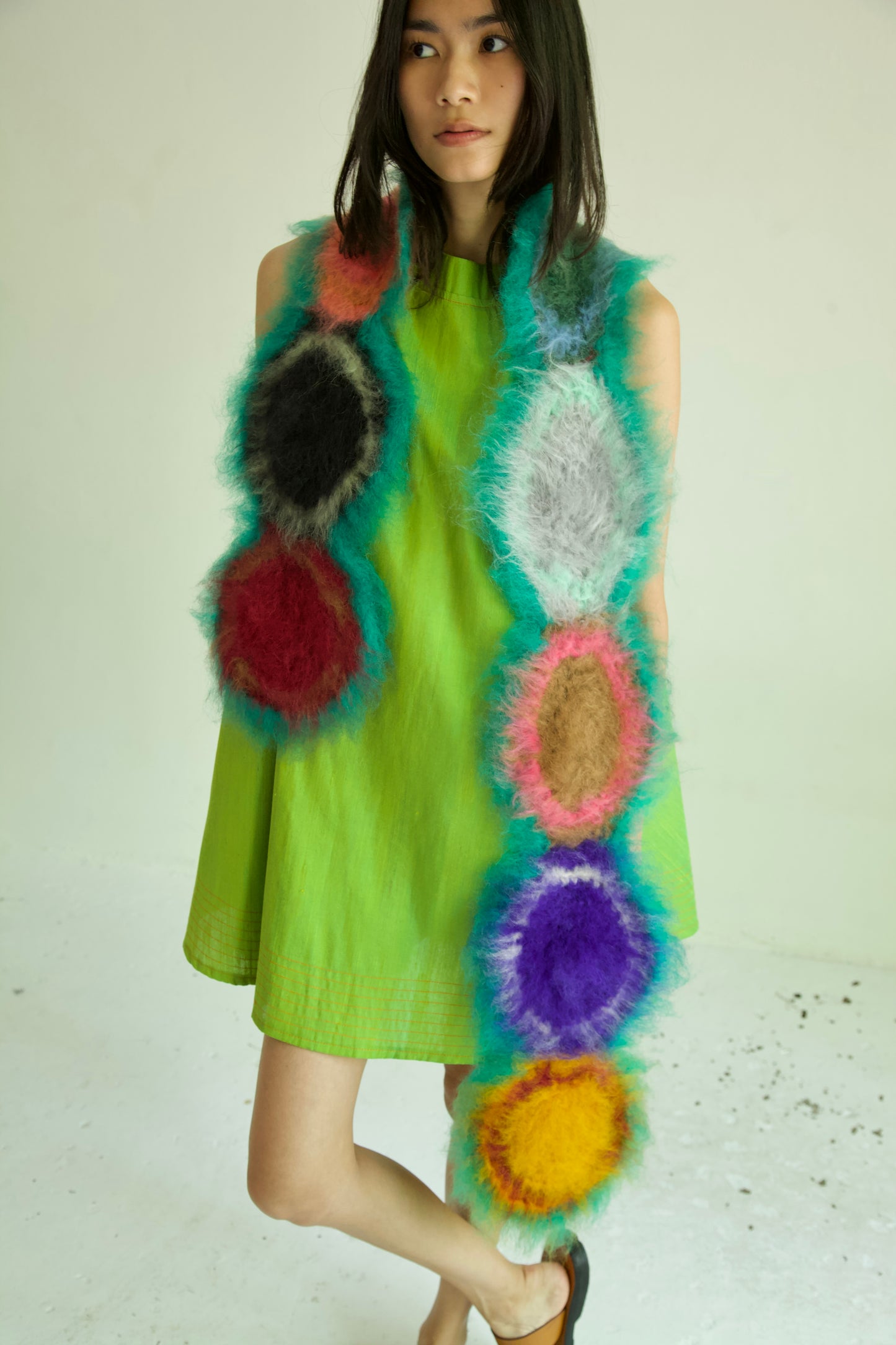 NR Blur Brushed One-of-a-kind Crocheted Mohair Dot Scarf