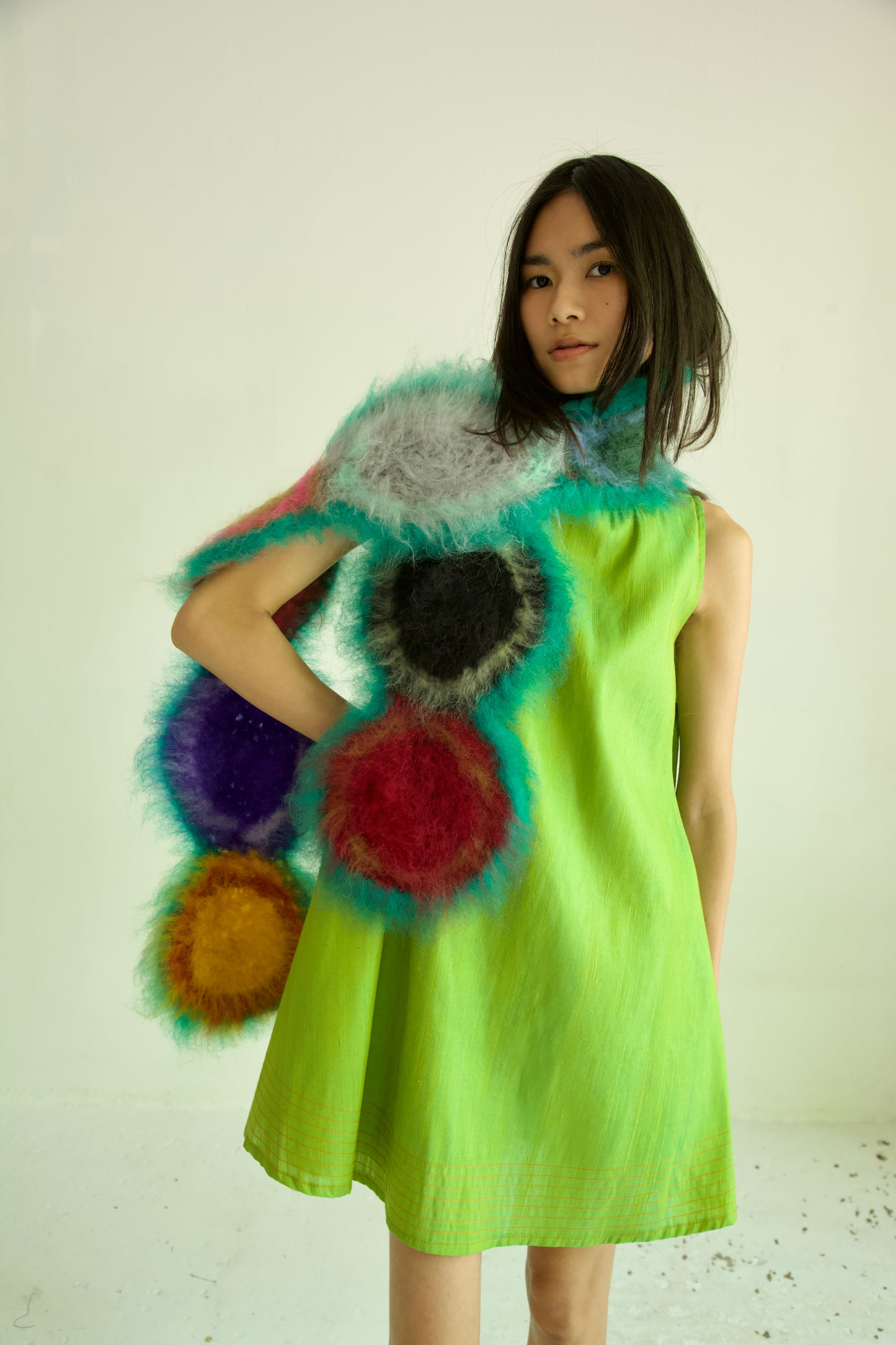 NR Blur Brushed One-of-a-kind Crocheted Mohair Dot Scarf