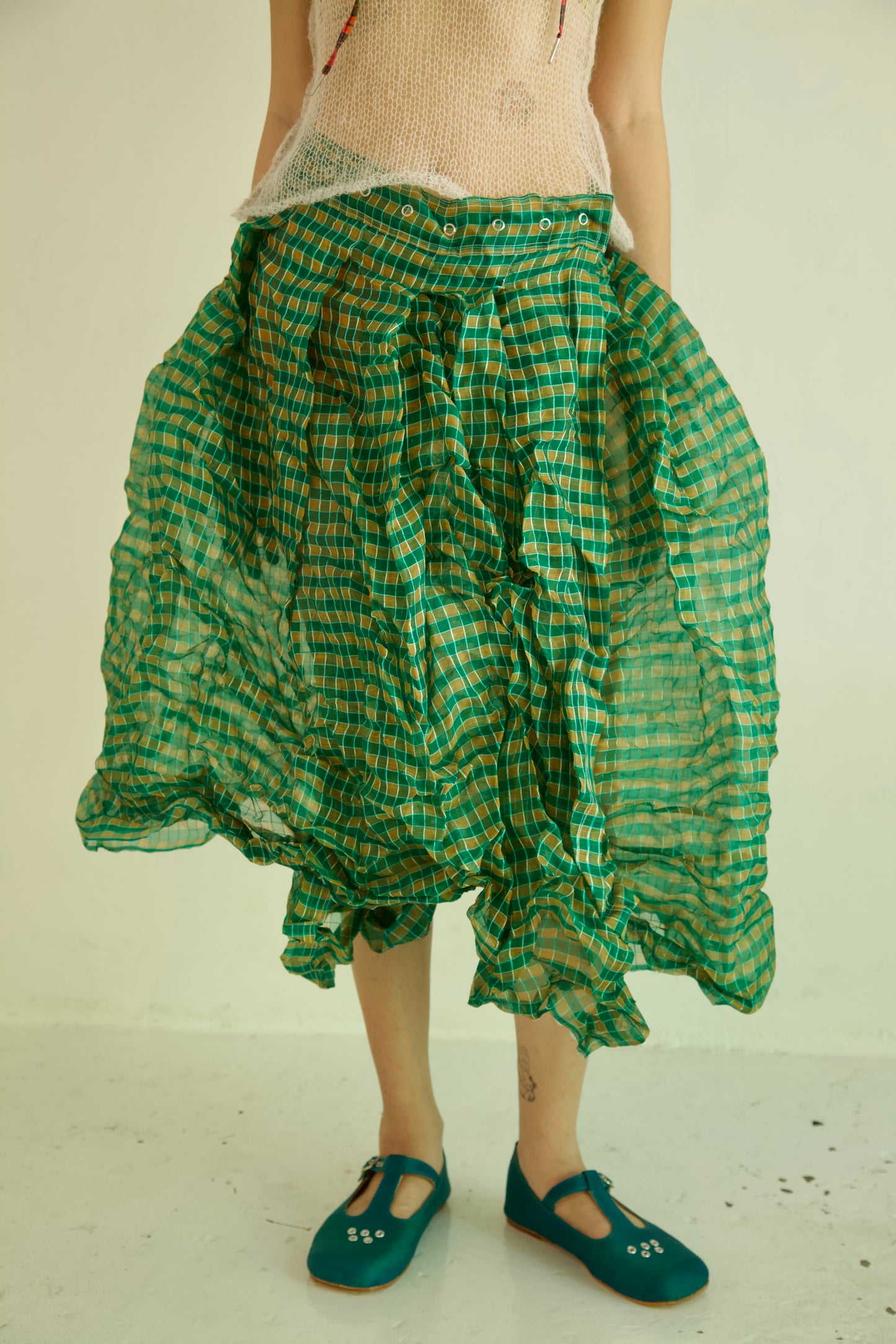 Raw Adjustable Crumpled Thai Silk Wrap-Snap Long Skirt (6 colorways)