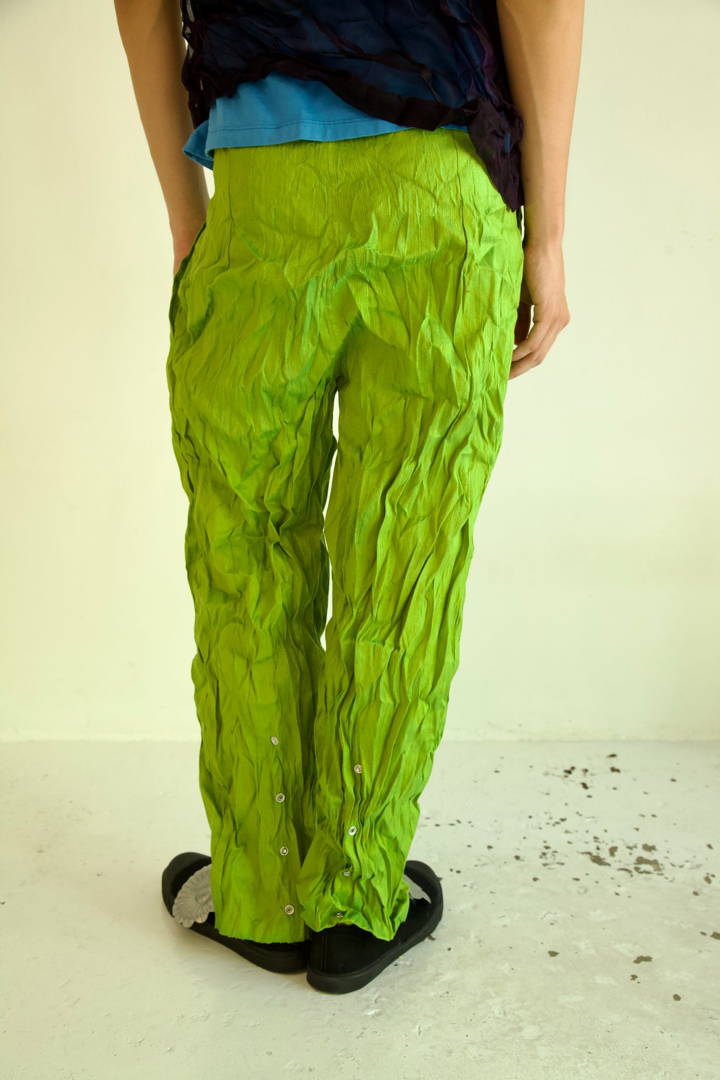 Raw Adjustable Crumpled Thai Silk Unisex Snap Trousers (3 colorways)