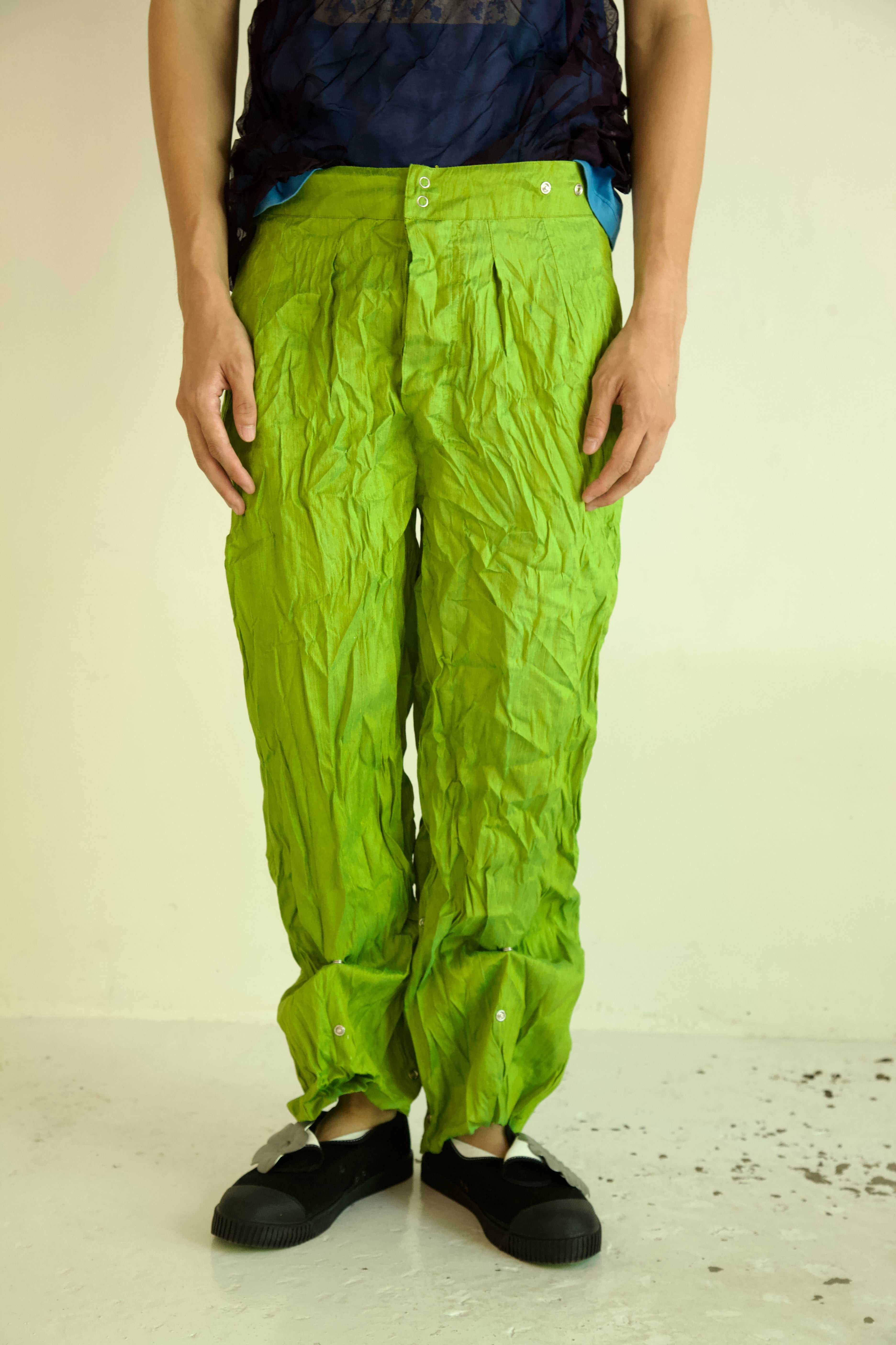 Raw Adjustable Crumpled Thai Silk Unisex Snap Trousers (3