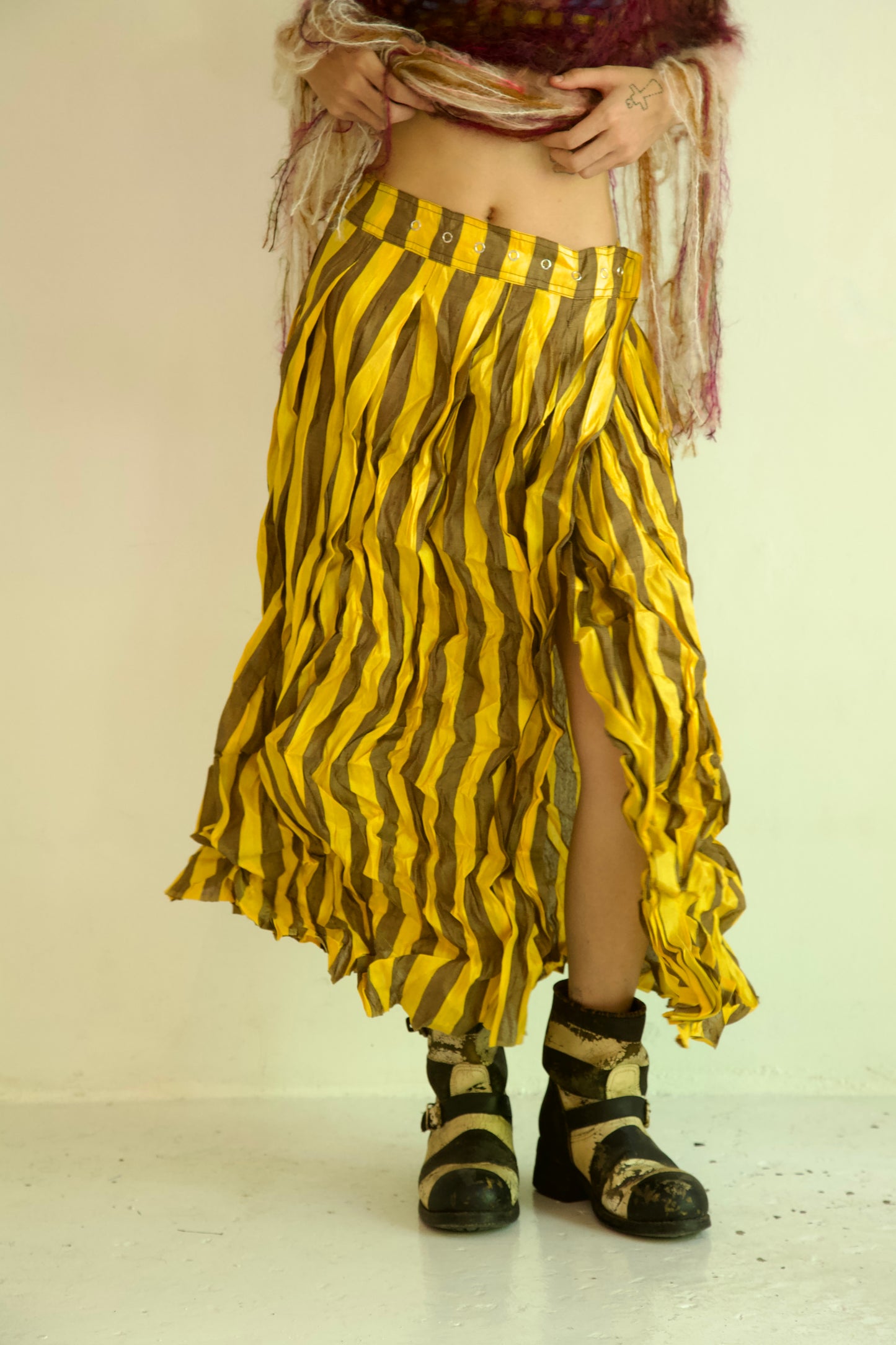 Raw Adjustable Crumpled Thai Silk Wrap-Snap Long Skirt (6 colorways)