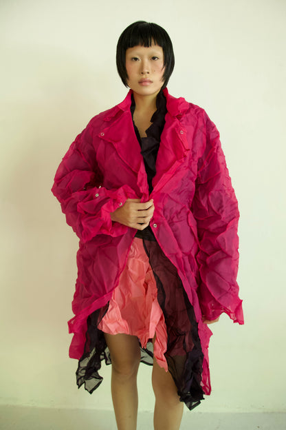 Crumpled Thai Silk Unisex Large Lapel Snap Coat (deep earth)