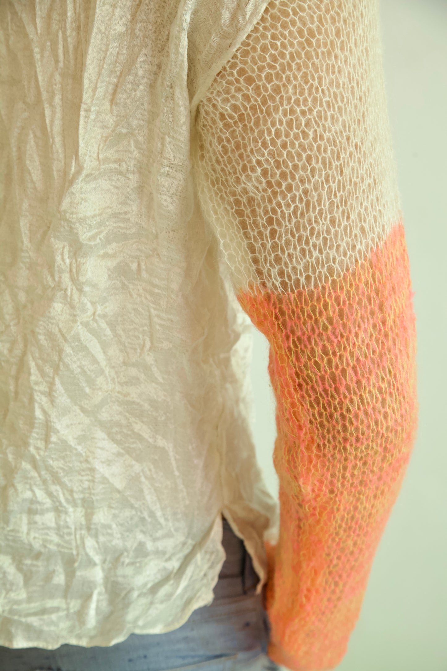 Debris Unisex Knit Hand-Woven Thai Silk Scarf + Light Mohair Long Sleeve Tee (creamsicle)