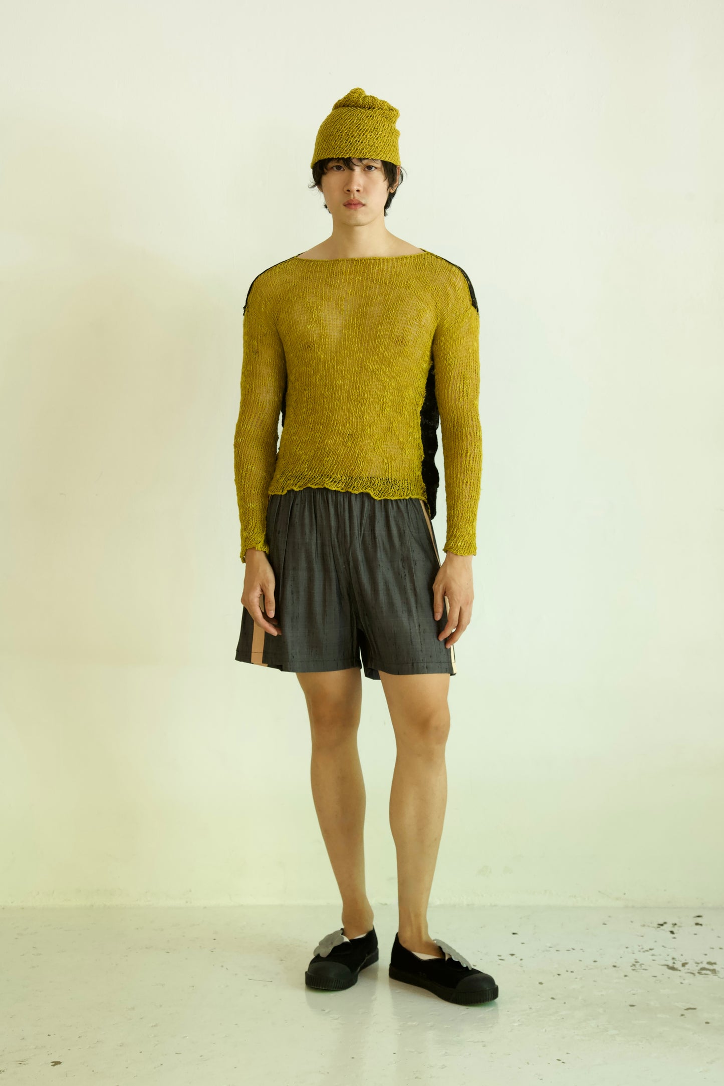 Debris Unisex Knit Hand-Spun Cotton + Hand-Woven Thai Silk Scarf Long Sleeve Tee & Beanie Set (soup)