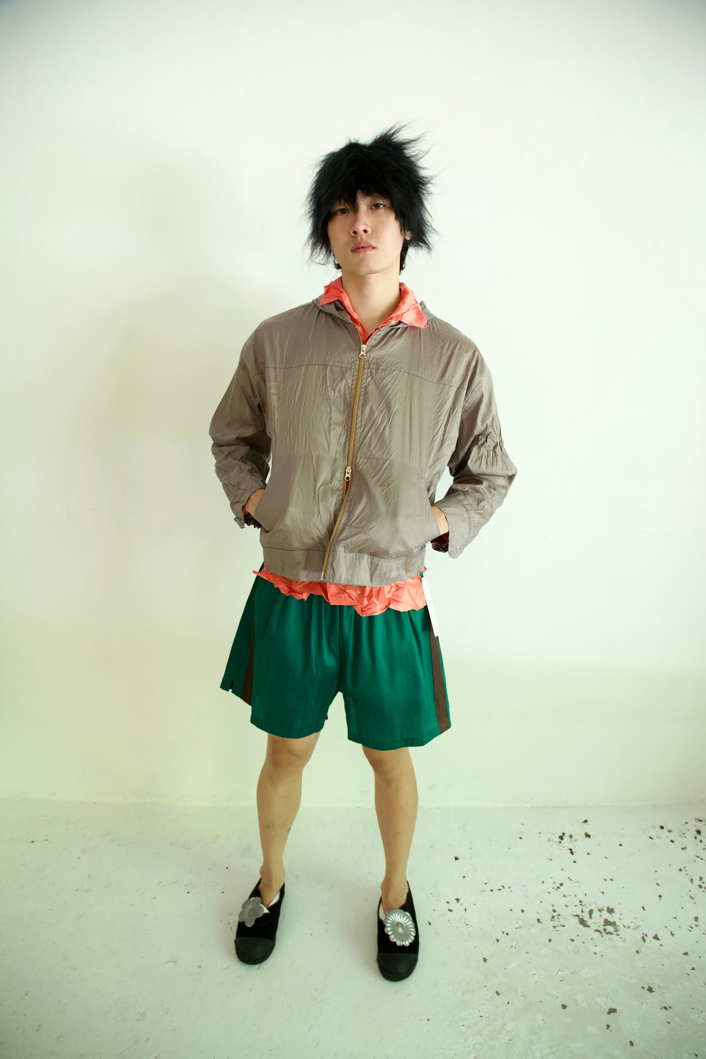 Crumpled Thai Silk Double Zip Unisex Snap Hoodie (ash)