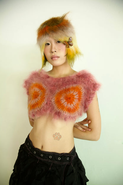 NR Blur Brushed One-of-a-kind Crocheted Mohair Target Top