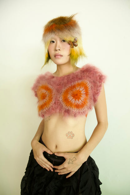 NR Blur Brushed One-of-a-kind Crocheted Mohair Target Top