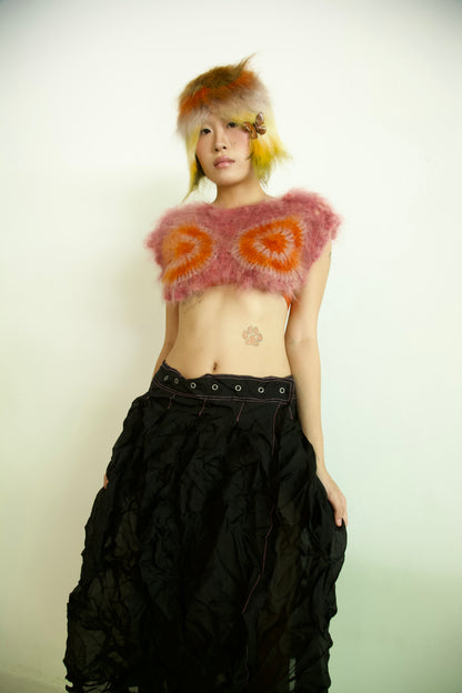 NR Blur Brushed One-of-a-kind Crocheted Mohair Target Top