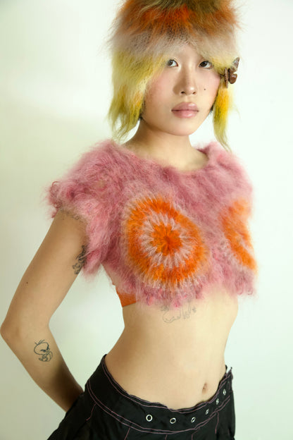 NR Blur Brushed One-of-a-kind Crocheted Mohair Target Top