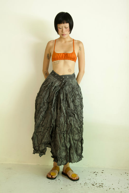 Raw Adjustable Crumpled Thai Silk Wrap-Snap Long Skirt (6 colorways)