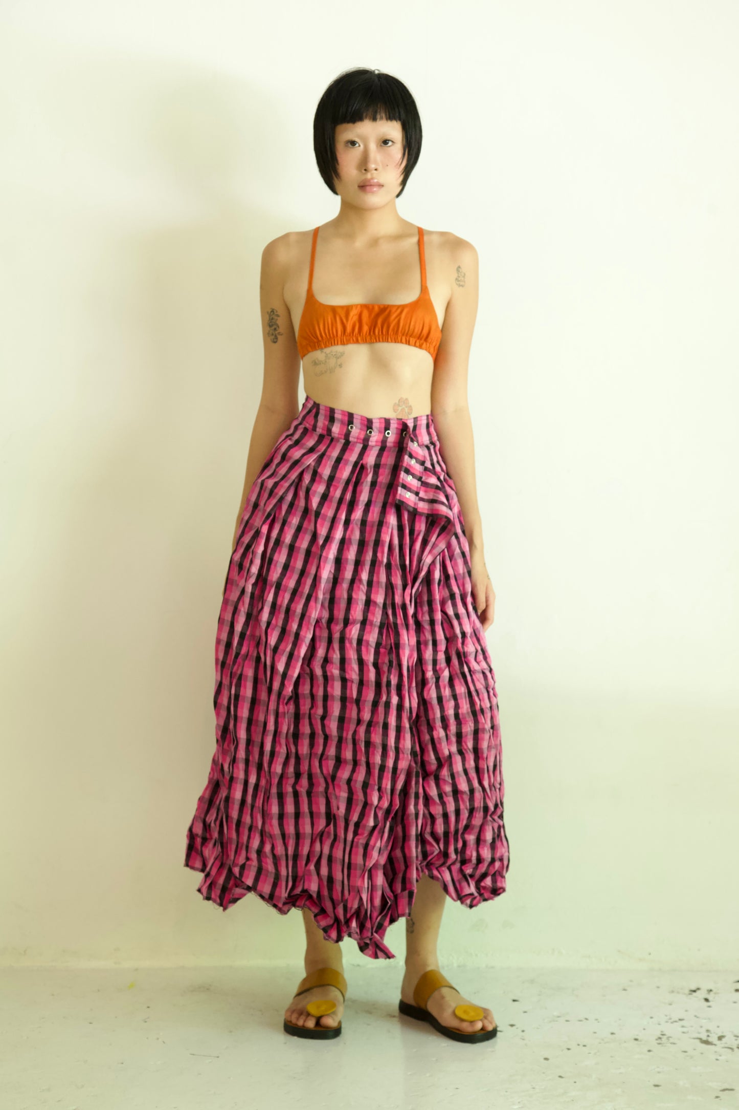 Raw Adjustable Crumpled Thai Silk Wrap-Snap Long Skirt (6 colorways)