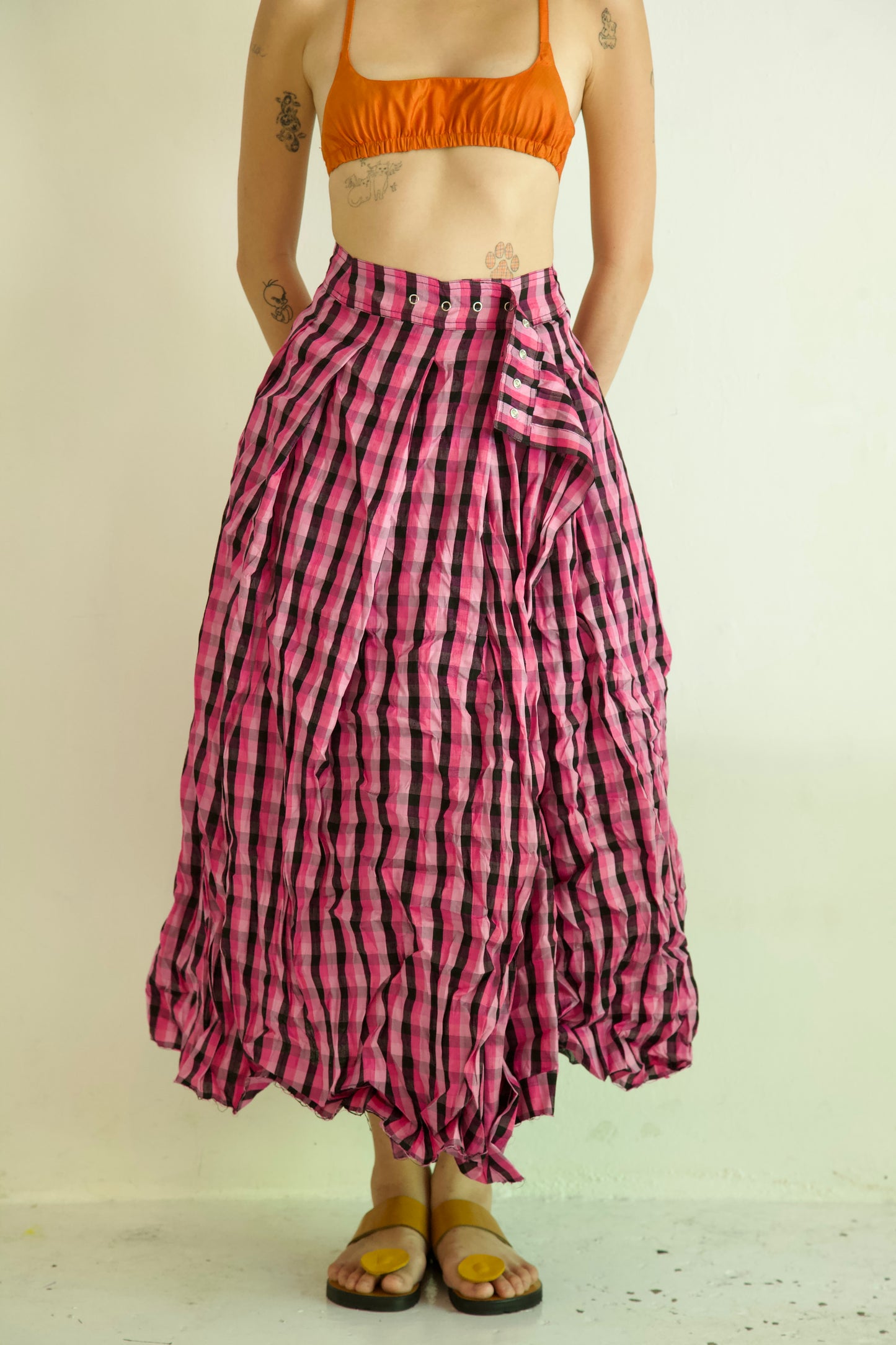 Raw Adjustable Crumpled Thai Silk Wrap-Snap Long Skirt (6 colorways)