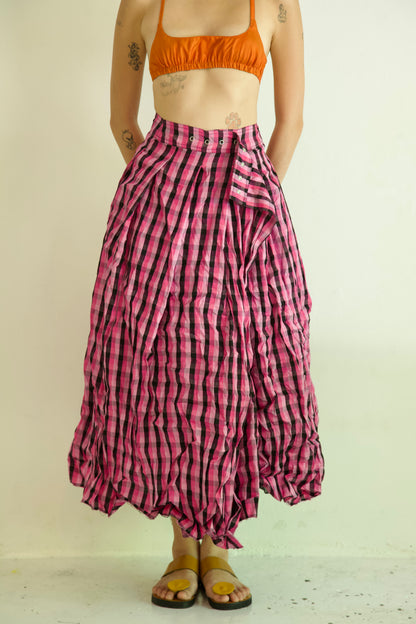 Raw Adjustable Crumpled Thai Silk Wrap-Snap Long Skirt (6 colorways)