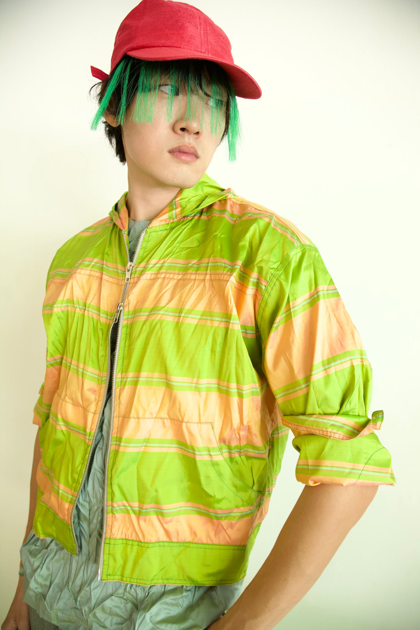 Crumpled Thai Silk Double Zip Unisex Snap Hoodie (caterpillar)