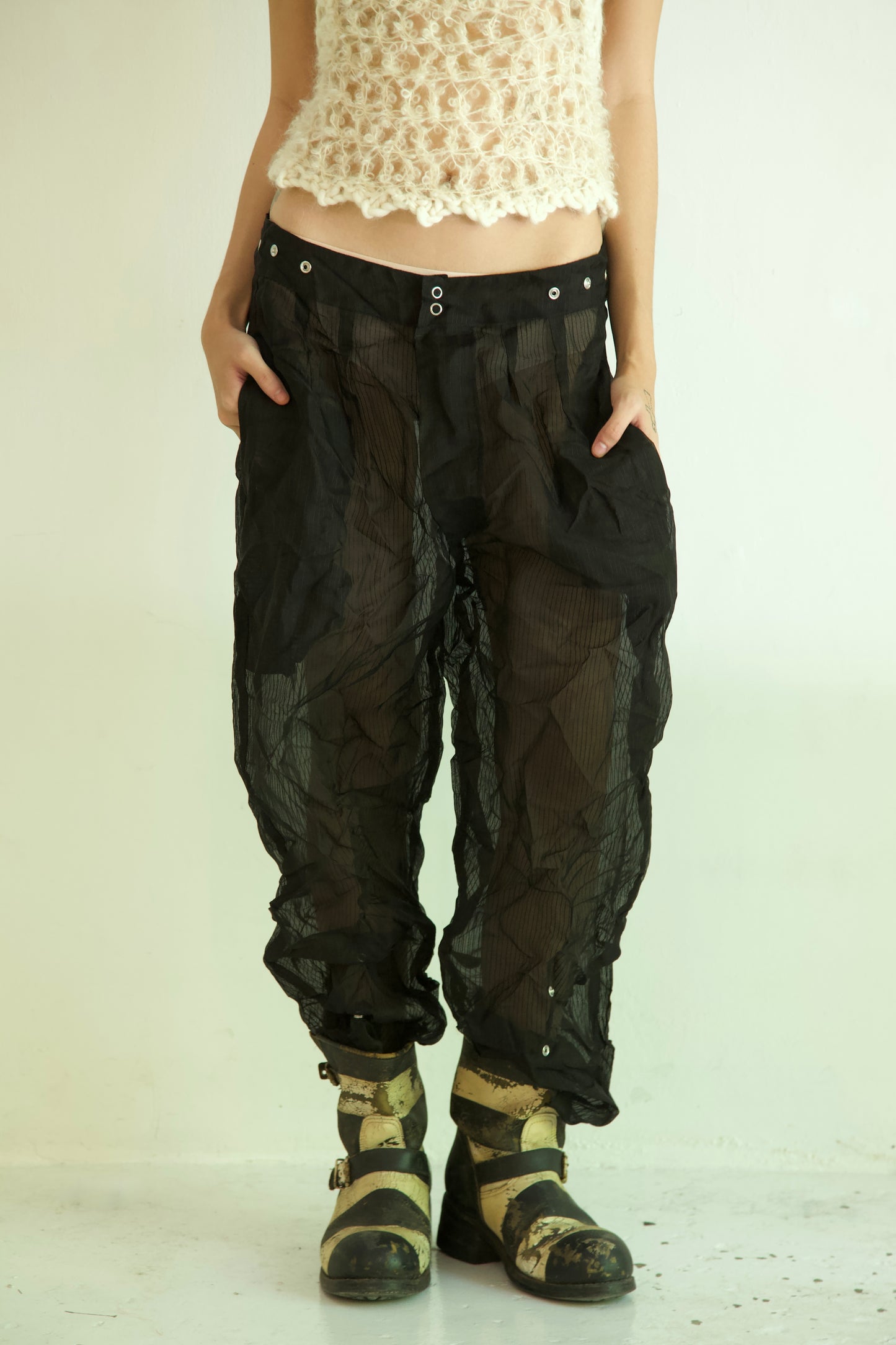 Raw Adjustable Crumpled Thai Silk Unisex Snap Trousers (3 colorways)