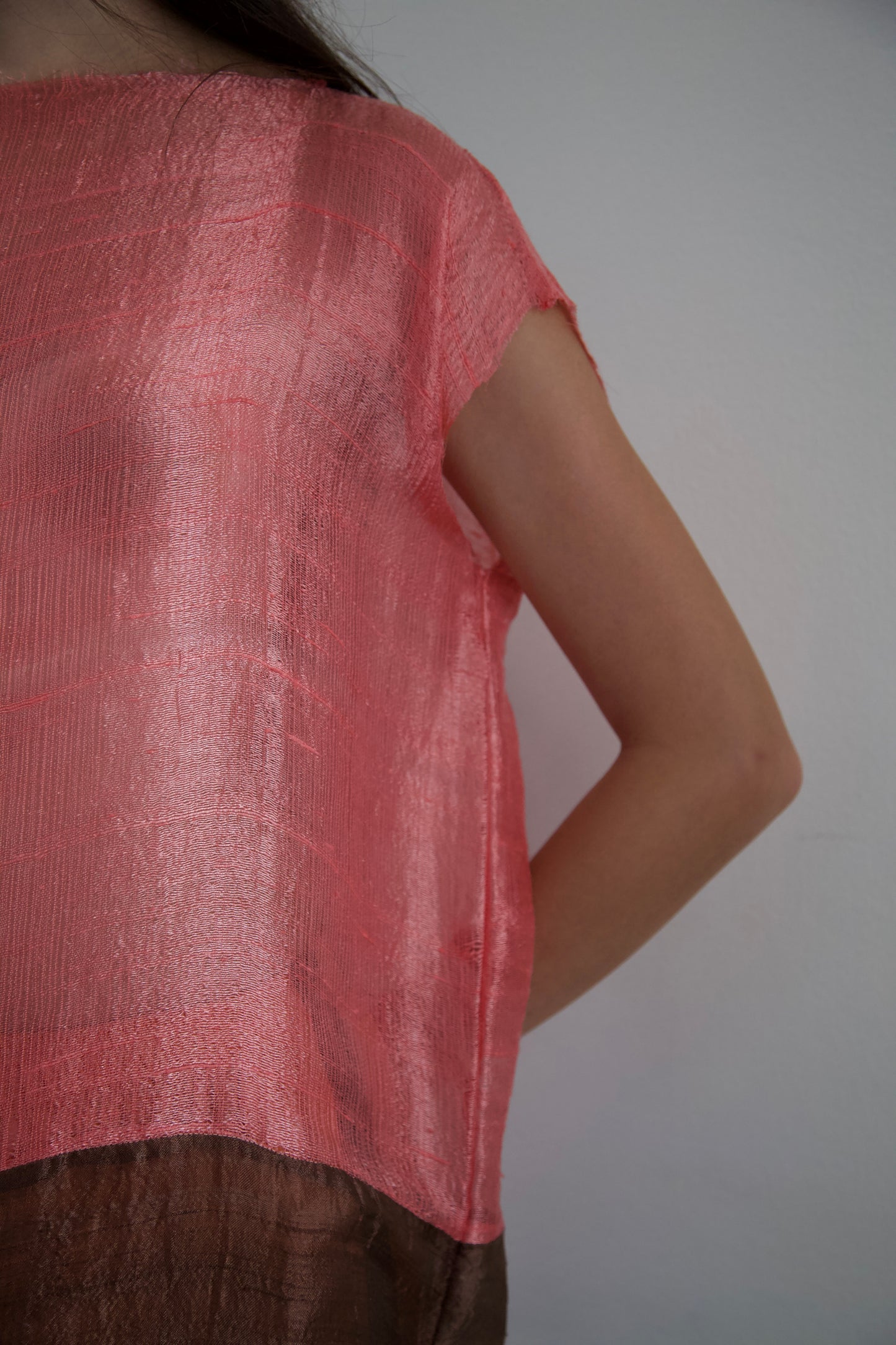 Handwoven Thai Silk Pieced Scarf Distressed Tunic Dress (coral + coco)