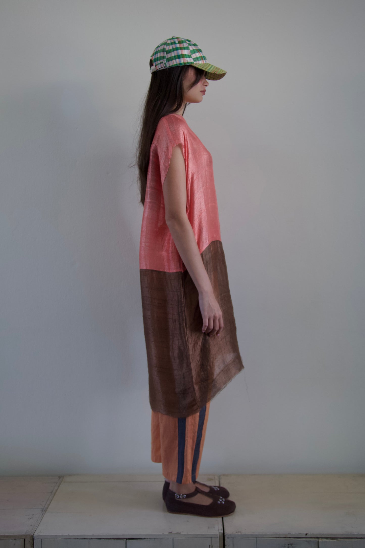 Handwoven Thai Silk Pieced Scarf Distressed Tunic Dress (coral + coco)