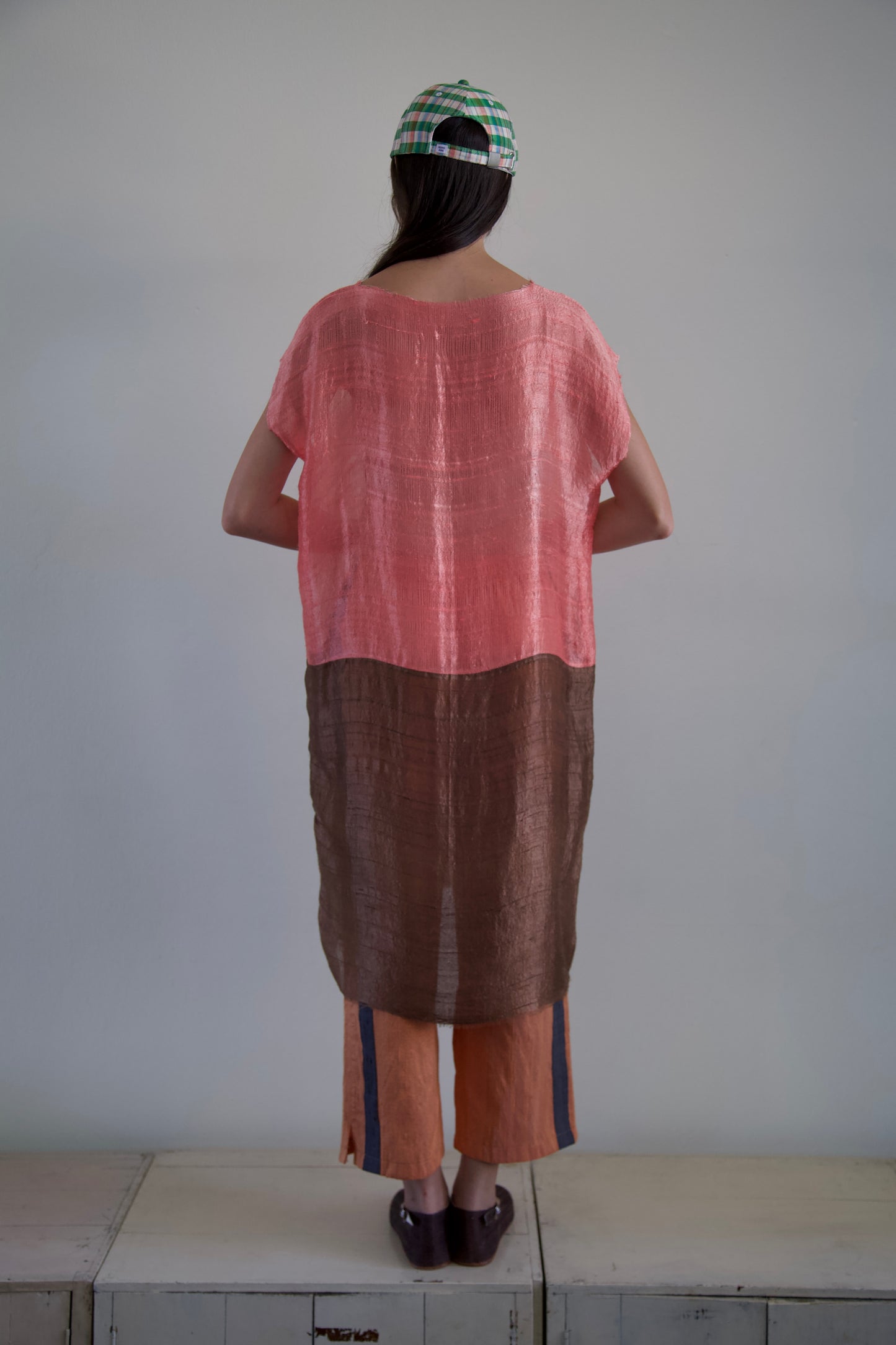 Handwoven Thai Silk Pieced Scarf Distressed Tunic Dress (coral + coco)