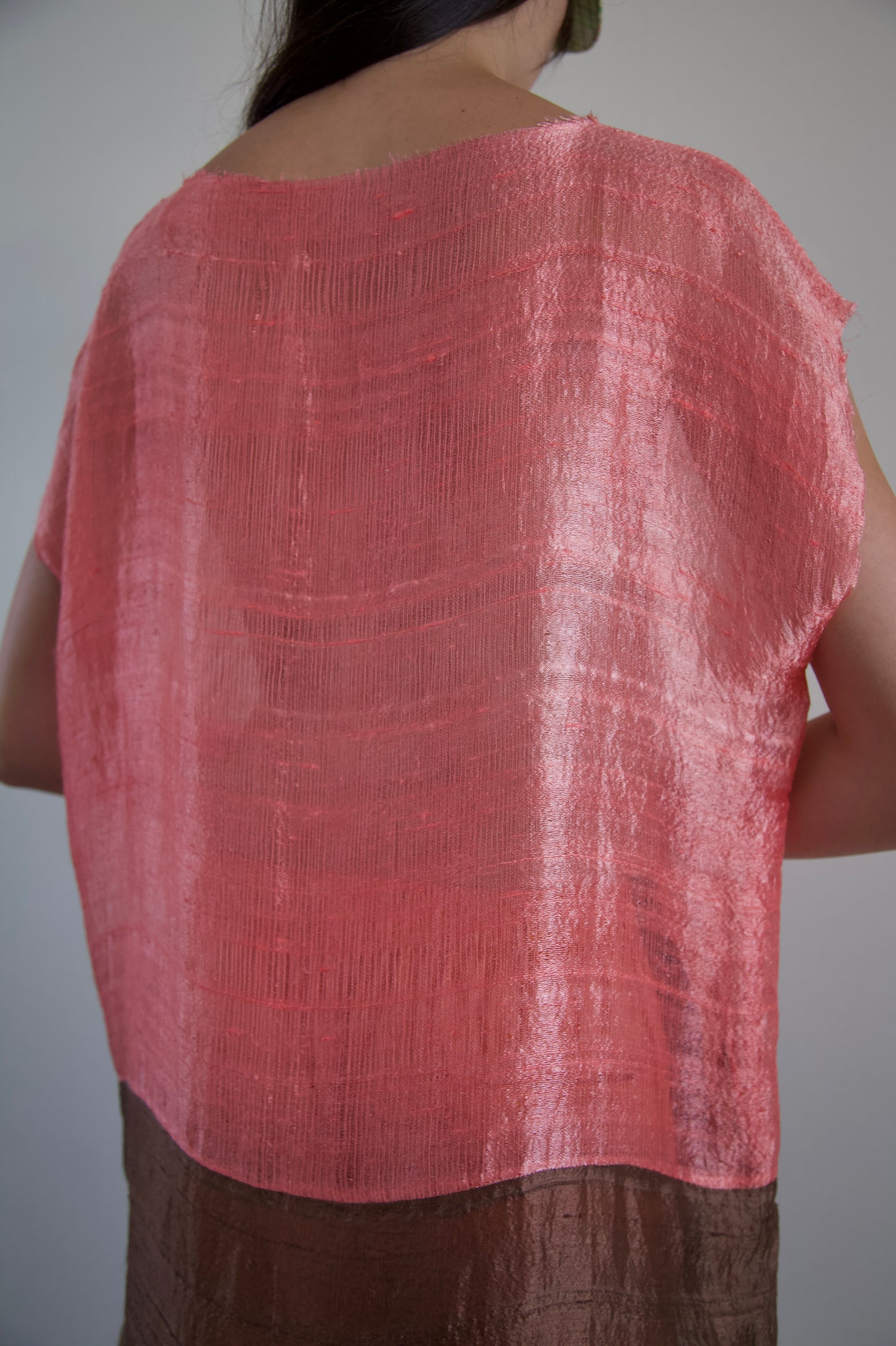 Handwoven Thai Silk Pieced Scarf Distressed Tunic Dress (coral + coco)