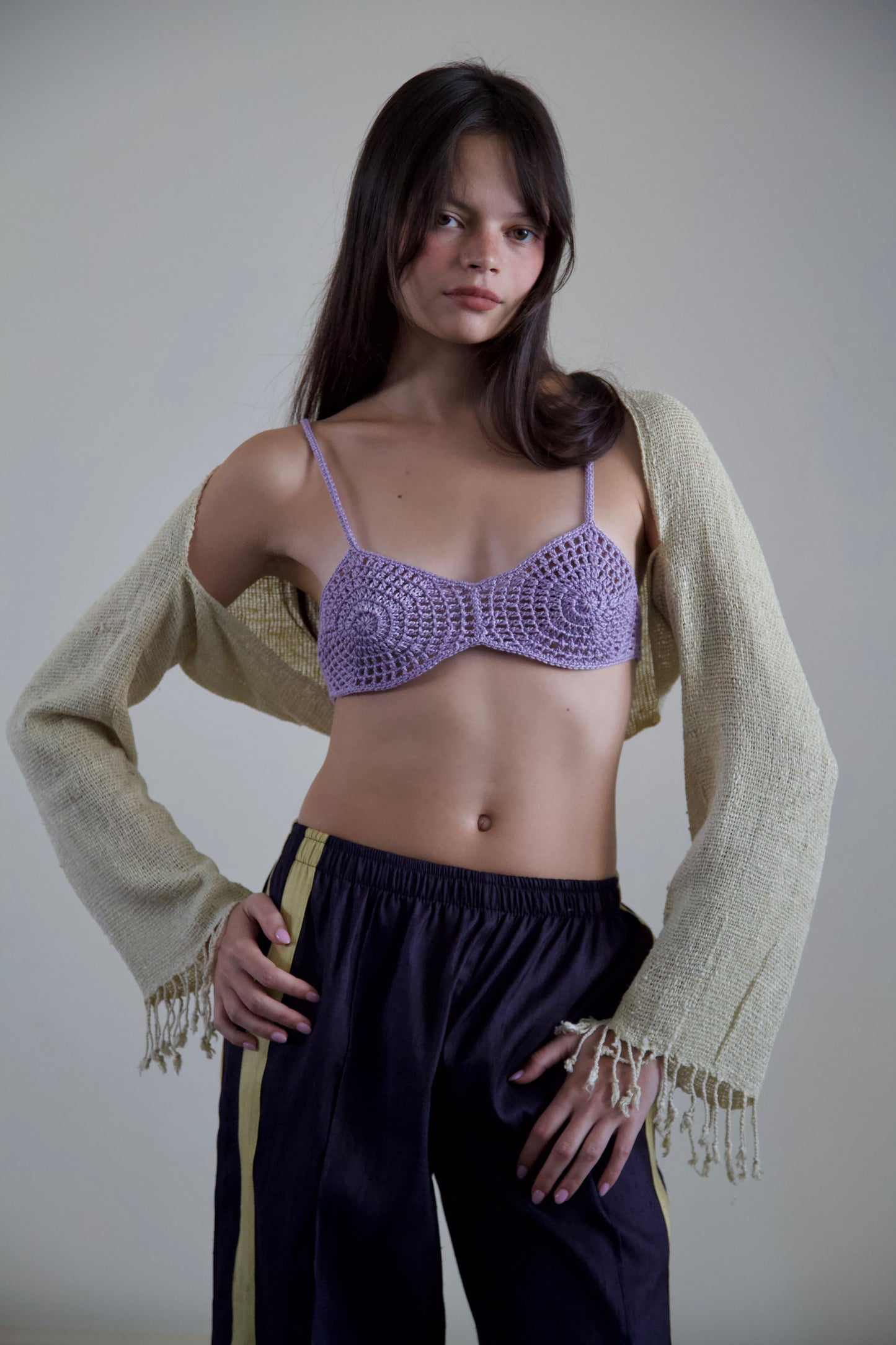 Thirties Pearl Cotton Hand-Crocheted Pinwheel Mini Bralette (3 color options)