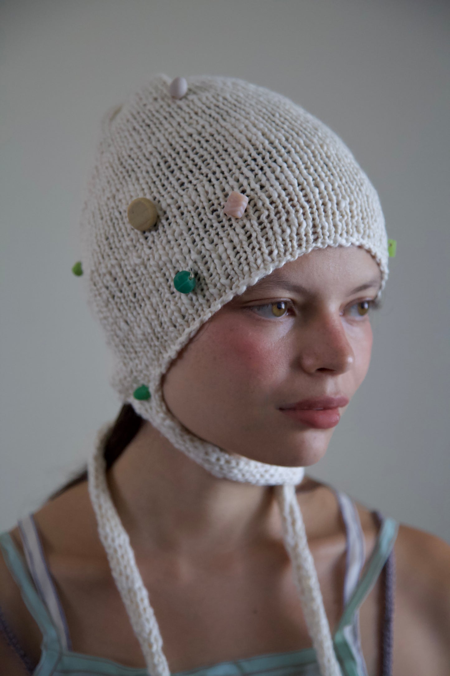 Debris Organic Cotton Beaded Knit Bonnet Cap