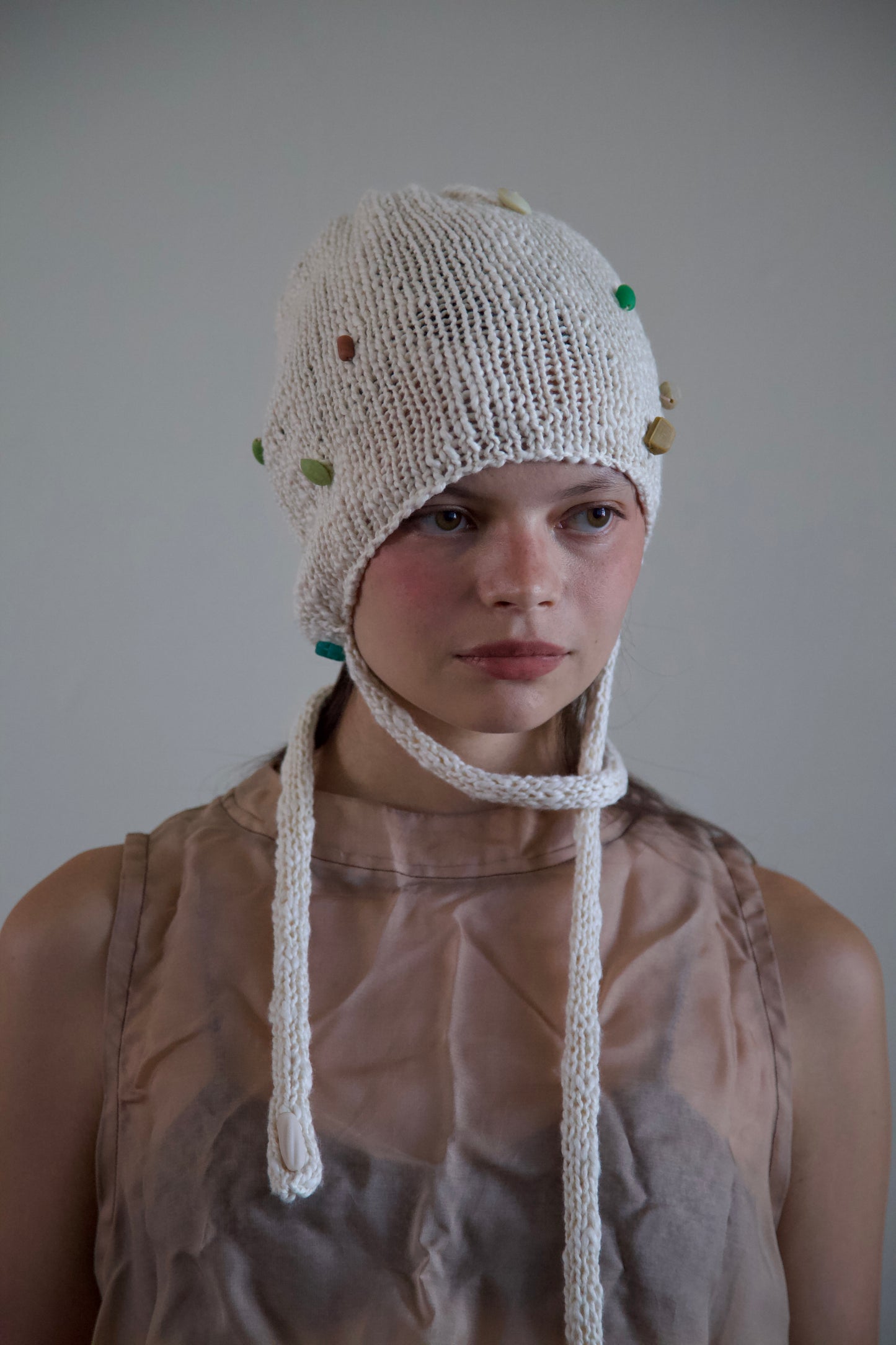 Debris Organic Cotton Beaded Knit Bonnet Cap