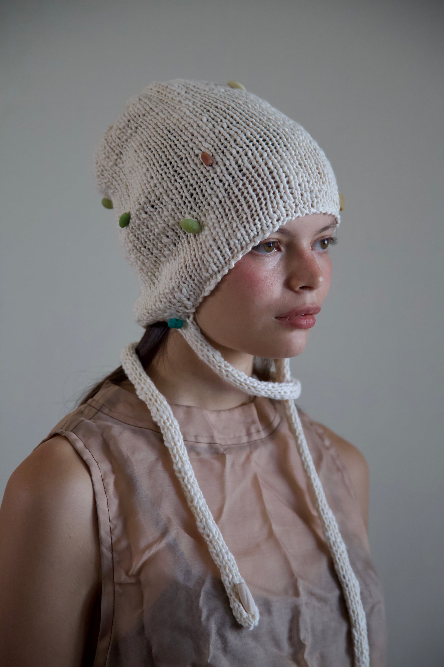 Debris Organic Cotton Beaded Knit Bonnet Cap