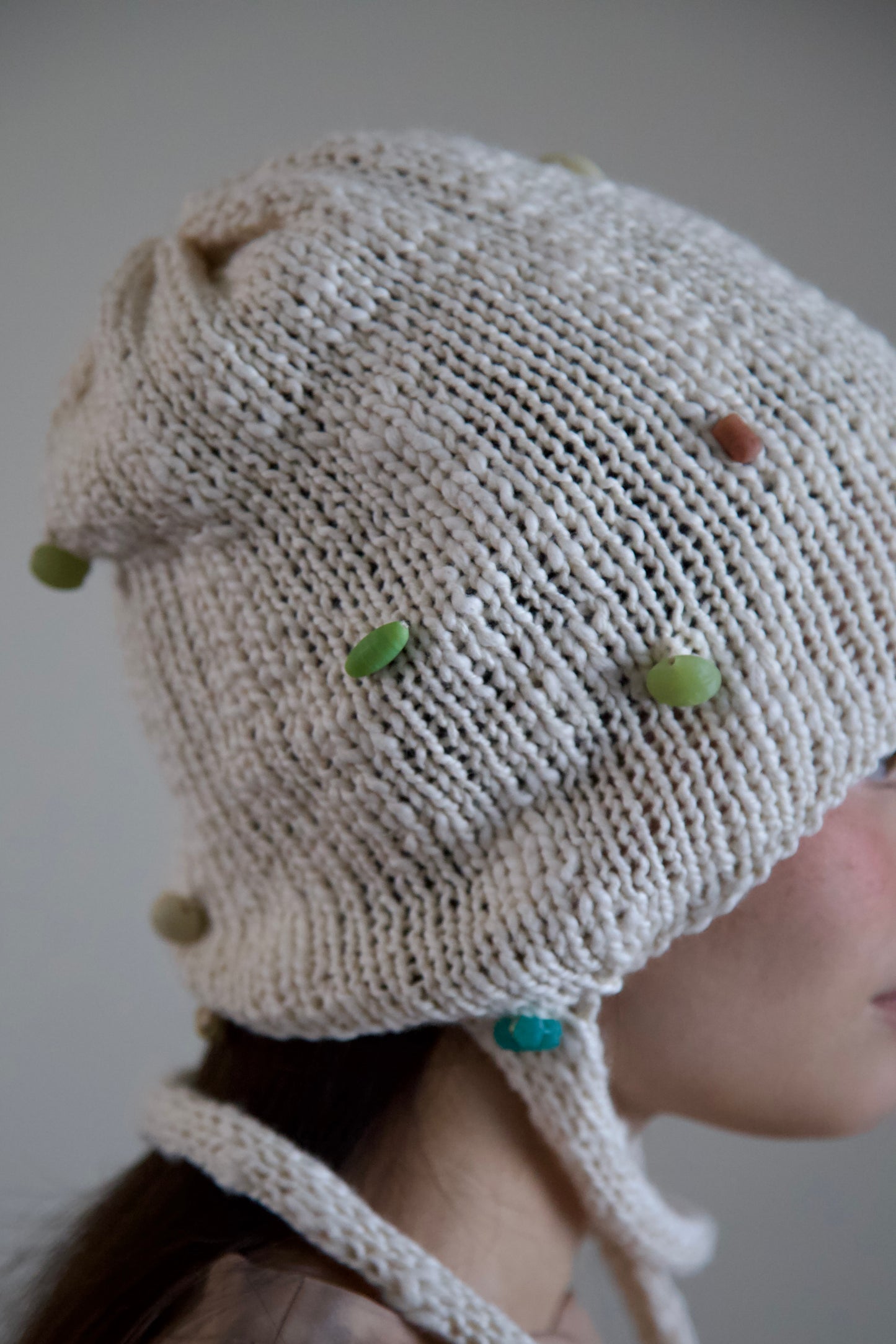 Debris Organic Cotton Beaded Knit Bonnet Cap