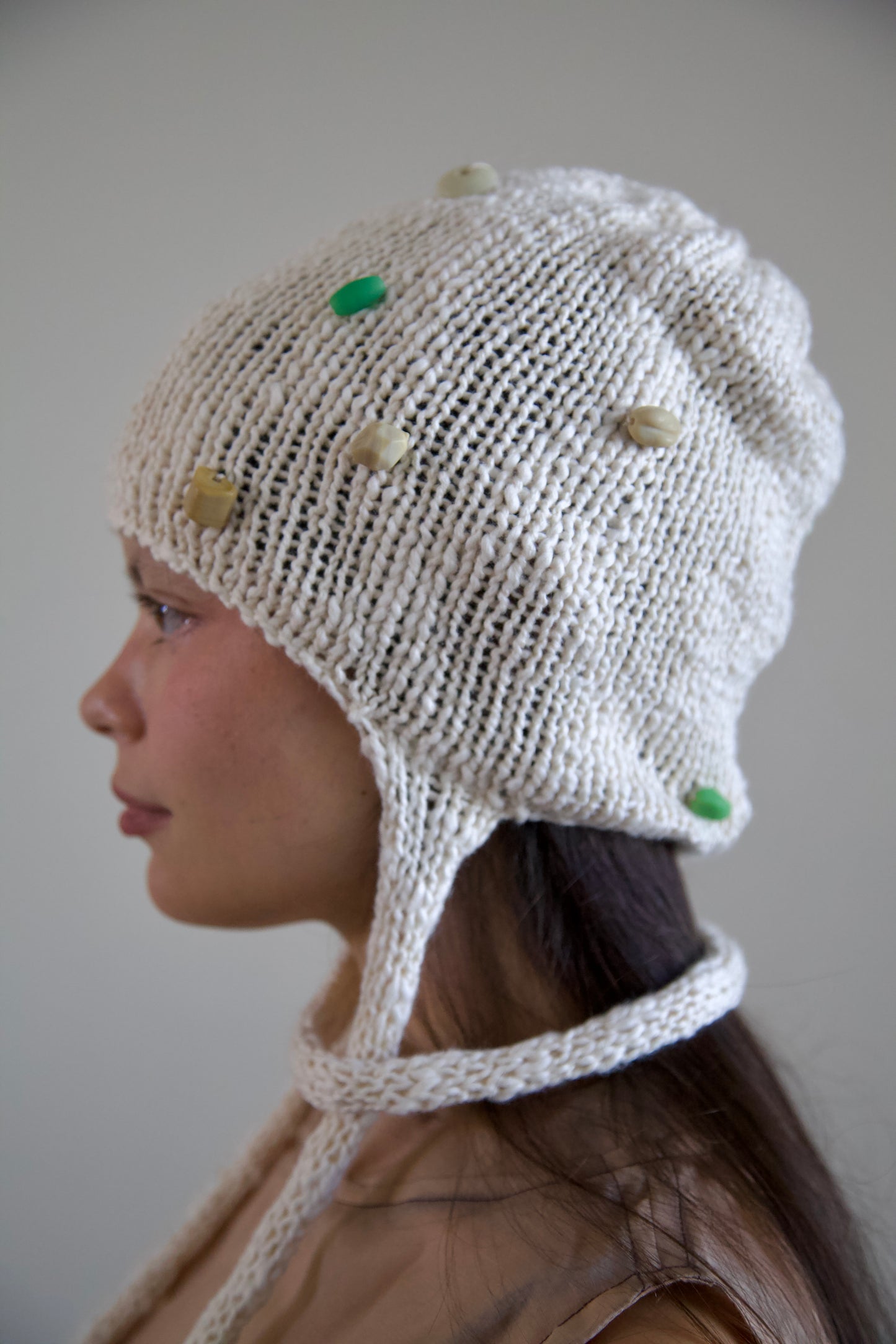 Debris Organic Cotton Beaded Knit Bonnet Cap