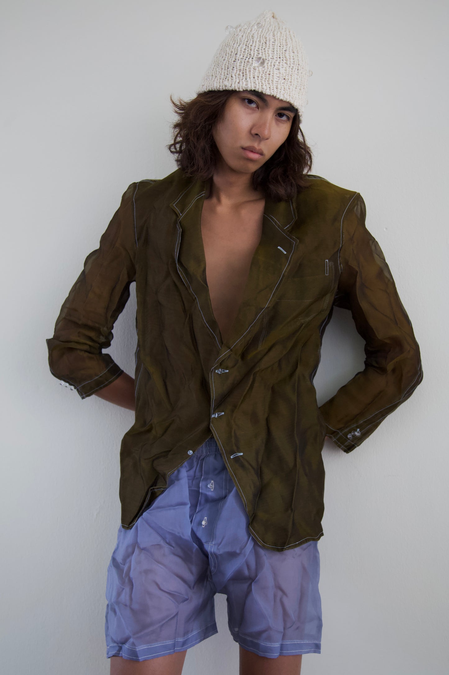 Mai Kaew Crumpled Thai 'Glass' Silk Unisex Blazer Shirt (4 colorways)