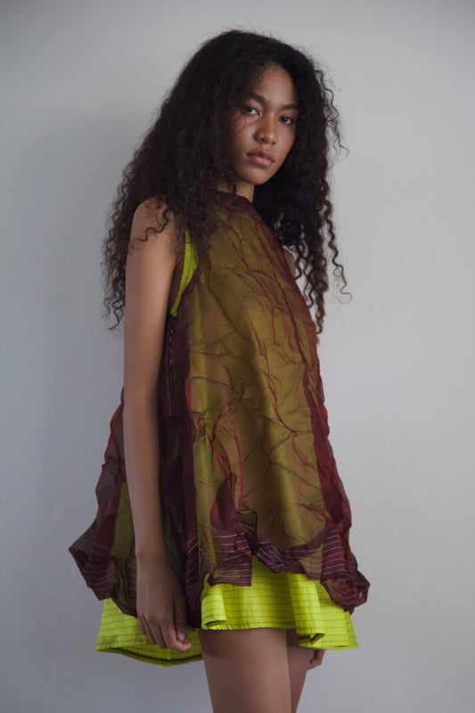 'Opacity' Crumpled Glass Silk + Handwoven Thai Silk Two Piece Tent Dress Set (12 colorways)
